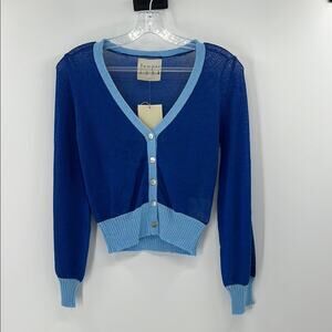 Jumper 1234 Women's Open Weave Colorblock Cardigan - Blue/Wedgewood - 1 - NWT